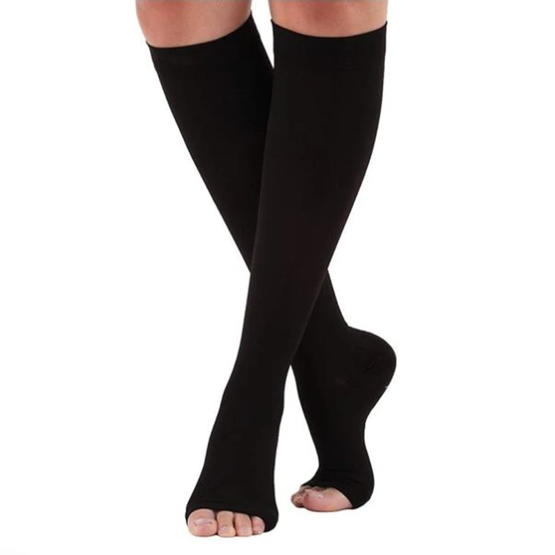 1 Pair Open Toe Knee High Support Stockings Varicose Vein Circulation Compression Sock - Image 2