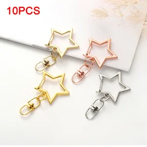 10pcs Star Pentagram Hollow Key Chain Key Ring DIY Accessories Lobster Clasp