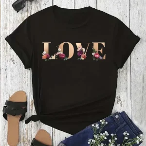 New Floral Letter Love Trendy Design Printed Women T-shirts Summer Casual Short Sleeves Tee Tops Streetwear Women Tshirt